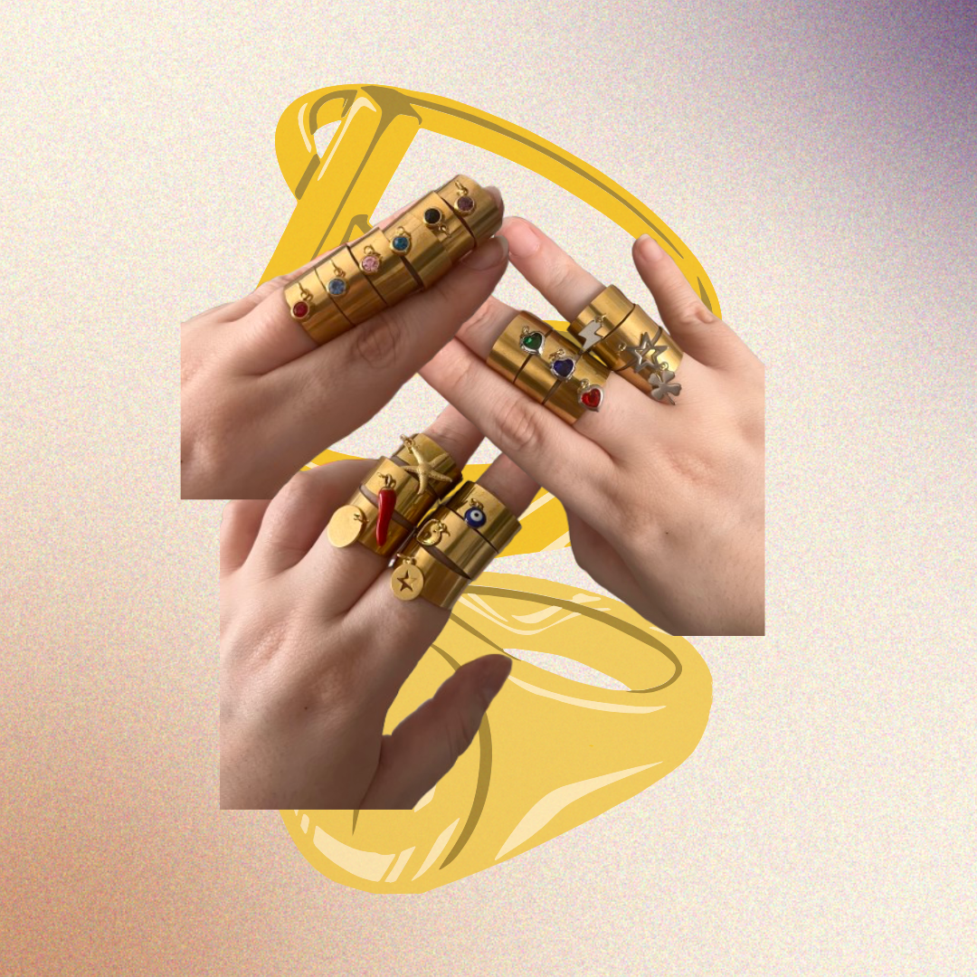 Bague pendentif charms - dorée ajustable