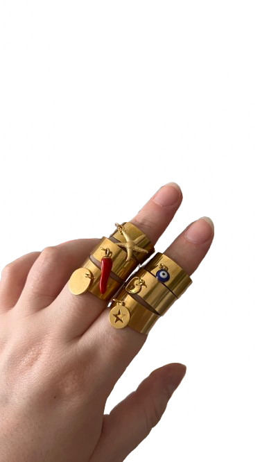 Bague pendentif charms - dorée ajustable